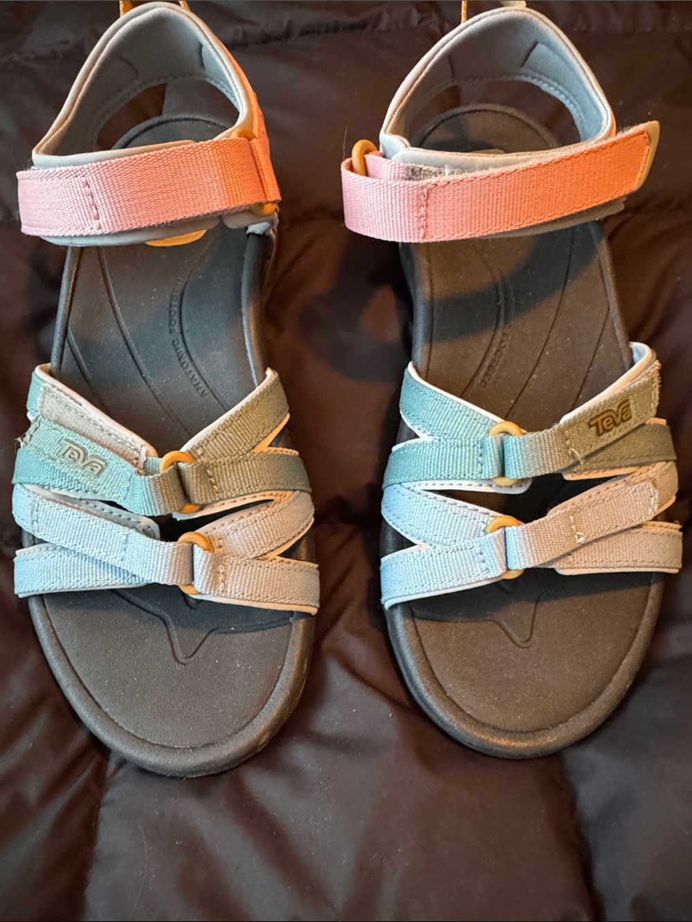 Teva Adjustable Strappy Sandals in Pink and Light Blue